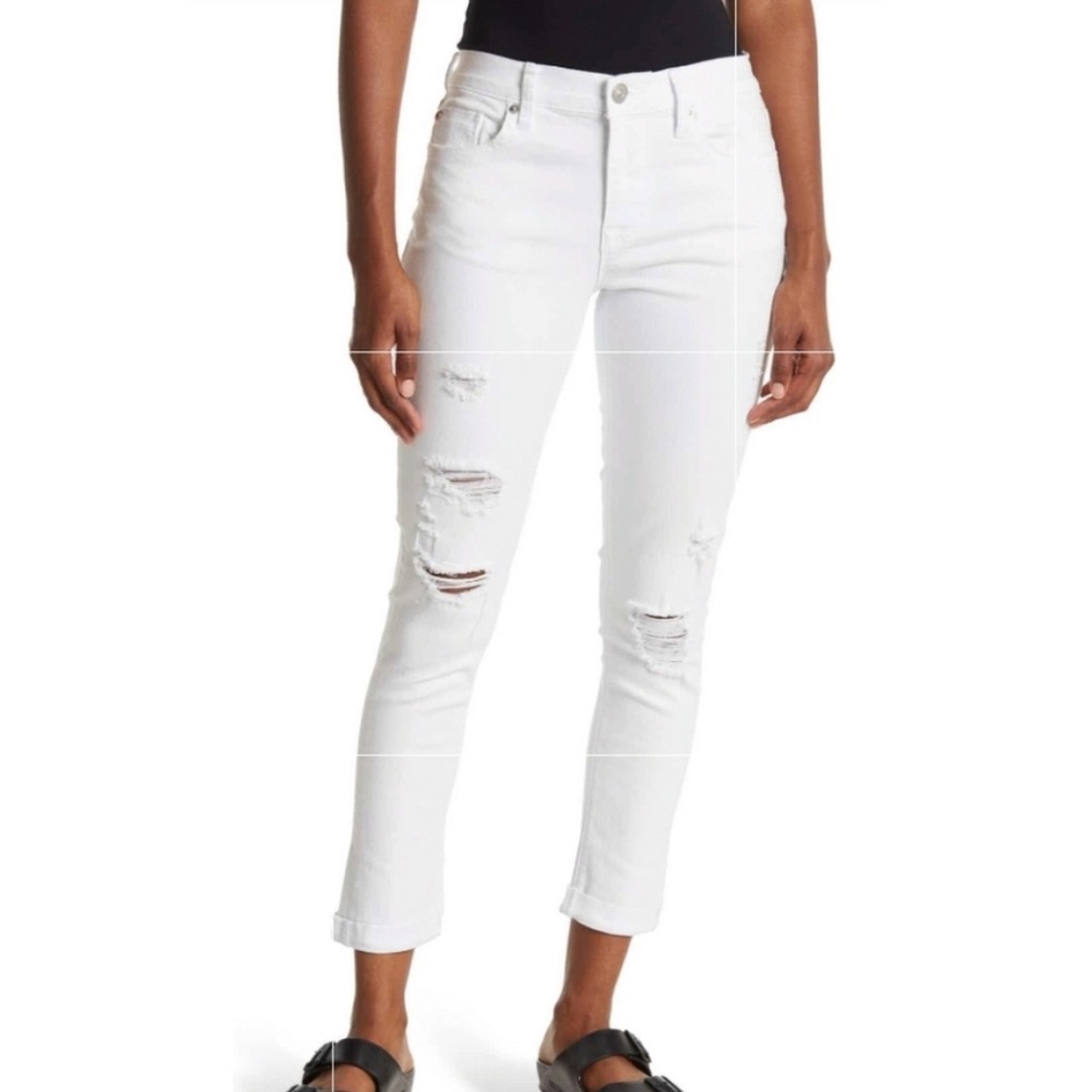 Hudson Distressed White Boyfriend Jeans